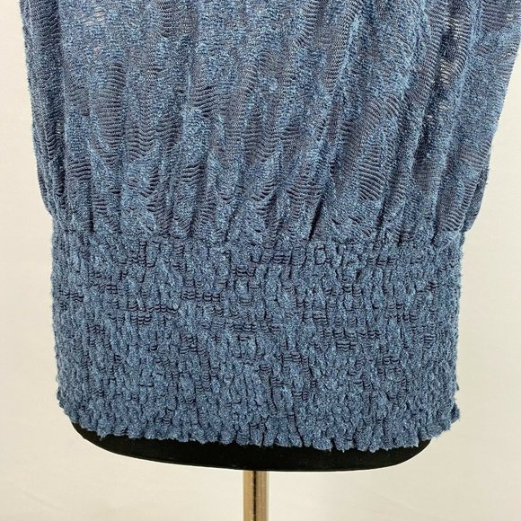 Anthro Deletta XS Navy Blue Loretta Knit Lace Mesh Sheer Banded Hem Top - Picture 6 of 12